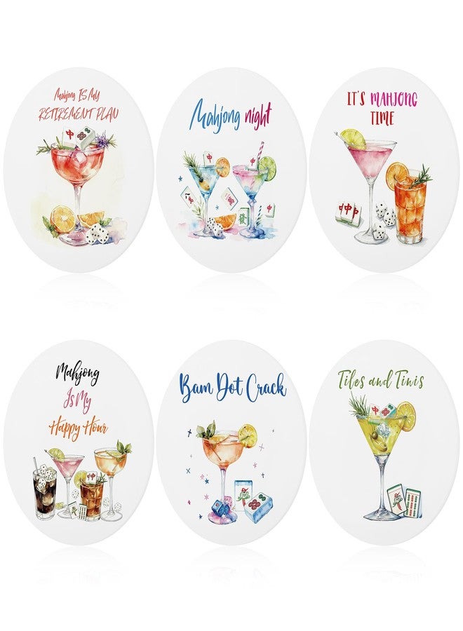 BrightRow 6 Pcs Mahjong Cocktail Coasters 4 Inches Round Ceramic Absorbent Drink Coasters Decorative Mahjong Lover Gifts for Christmas Kitchen Table Decoration for Kinds of Cups, Drink, Table Game - Image 1